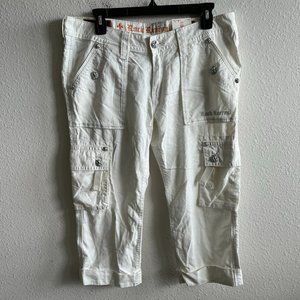 NWT Rock Revival Cargo Cropped White Pants Size 30 Style REC032W2
